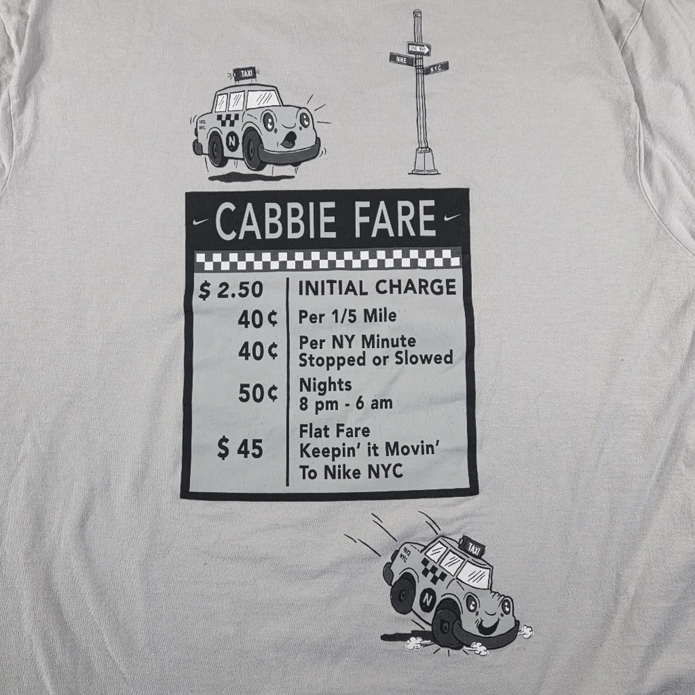 NIKE NYC Cabbie Fare Taxi Gray Cab Tee XXL Street Wear Man Unisex